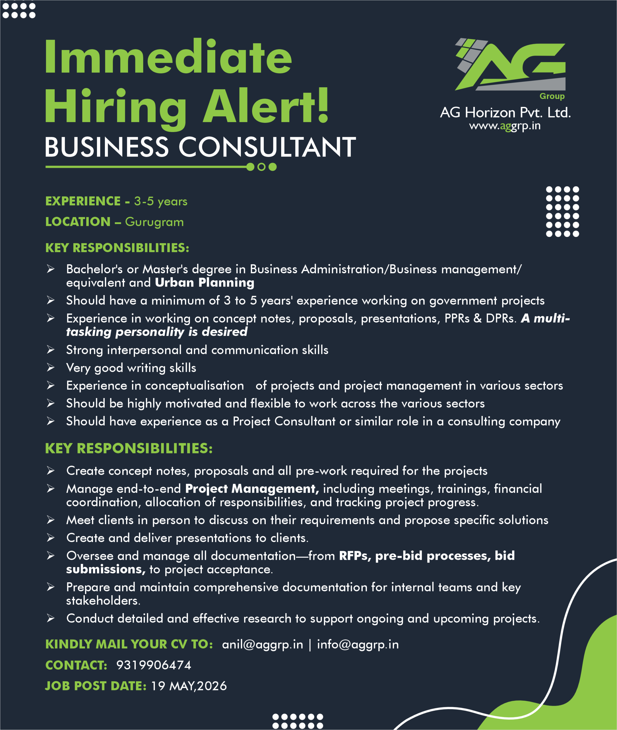 AG Group Job Requirement - Business consultant