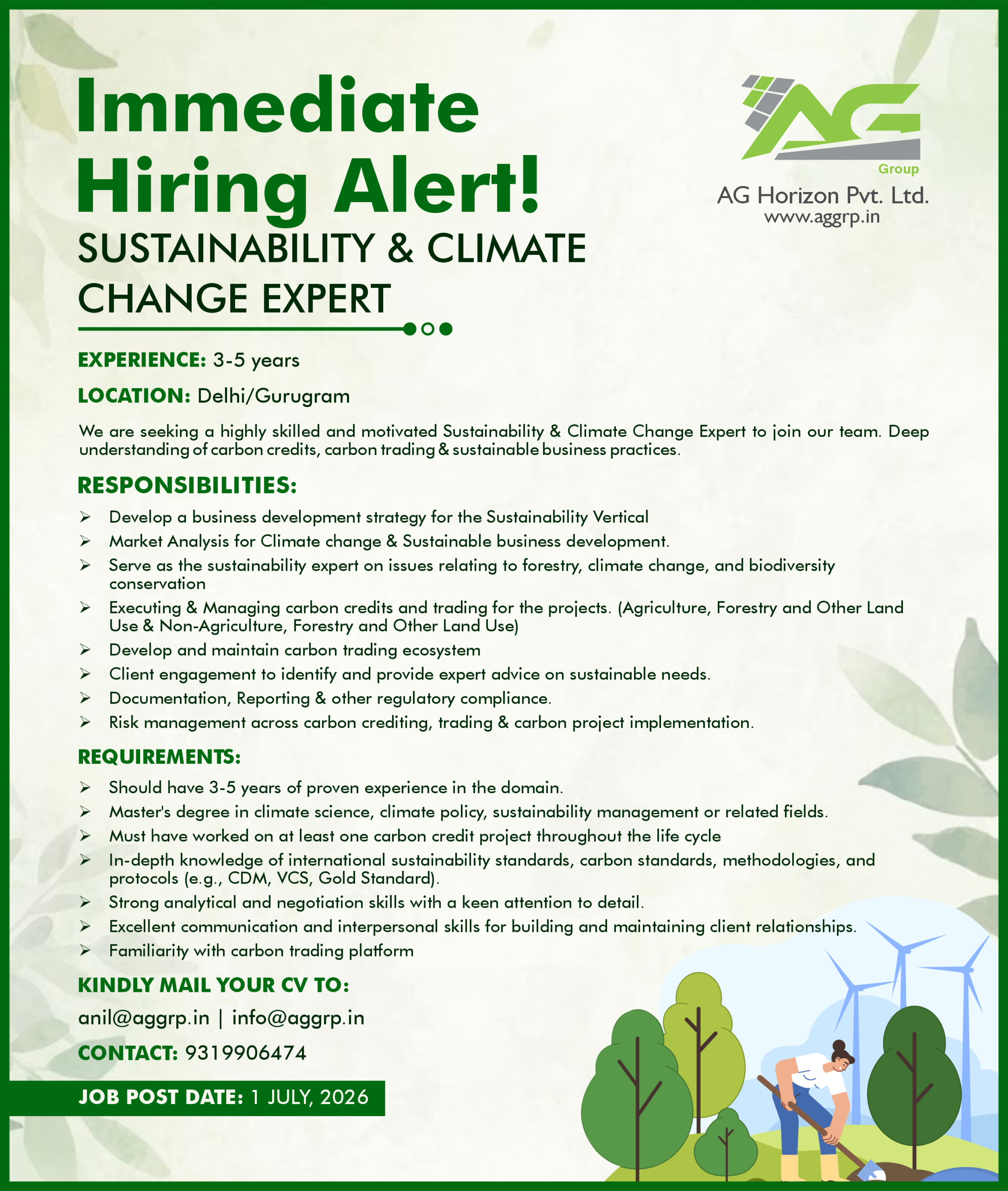 Job Requirement For Sustainability and Climate Change Expert - July