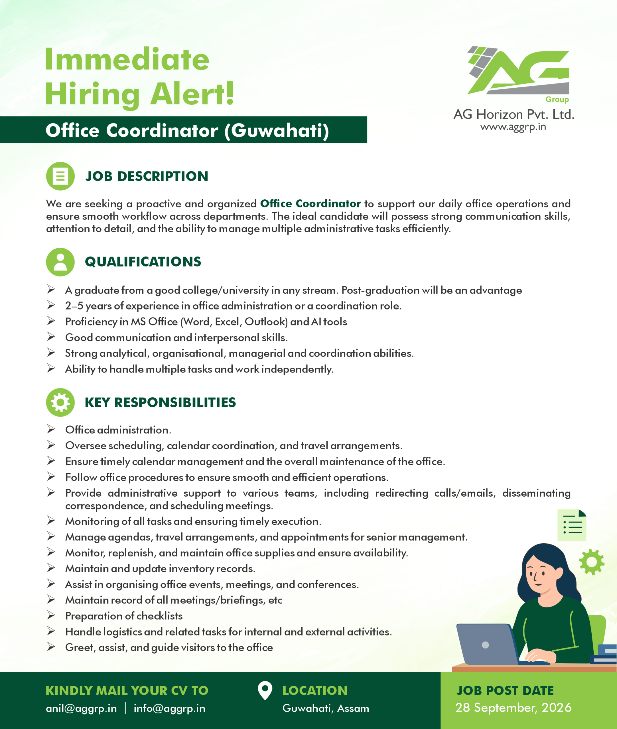 Office coordinator JD for Guwahati