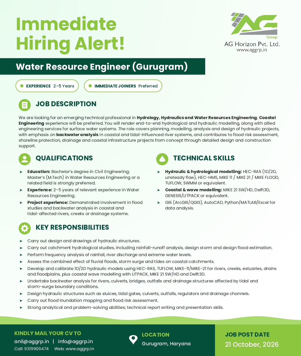 Flyer Water Resource Engineer - Gurugram